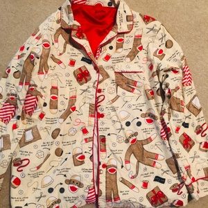 Nick & Nora Sock Monkey Flannel Pajama Top Size M